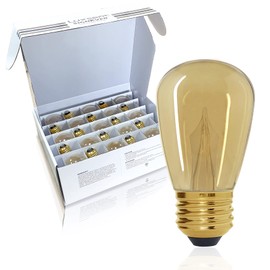 Luxsent Antique Style Edison S16(Enlarged S14) LED Bulb, Amber Warm 2200K, Outdoor Waterproof Shatterproof, 1 W Low Wattage (10W Equivalent), E26 Medium Base, 25 Pack