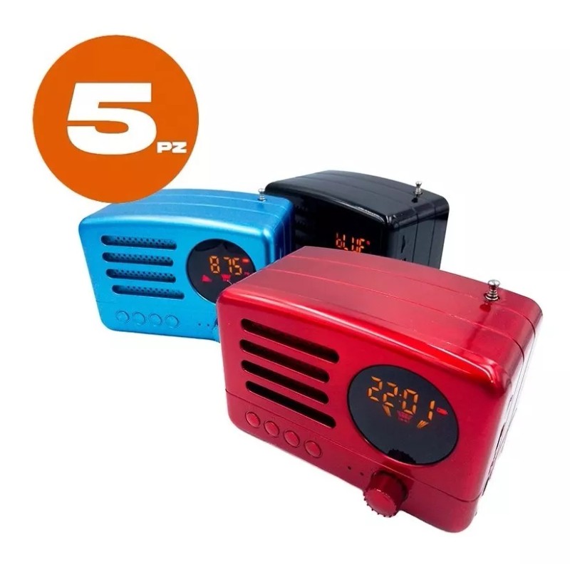 Maíz 5pzs Bocina Radio Bluetooth Vintage Recargable Usb Portatil