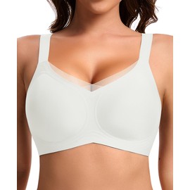 QooNoo Women's Bra Without Underwire Push Up Bra Coarse Breasts Strong Hold Women's Bra Non-Wired Comfortable, White - Lace Edge, XL