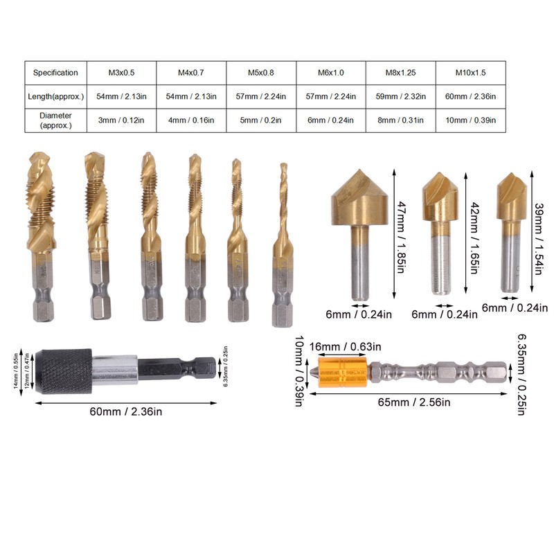 11Pcs Chamfer Drilling Tools Woodworking Ti Coated Step Drill Bits