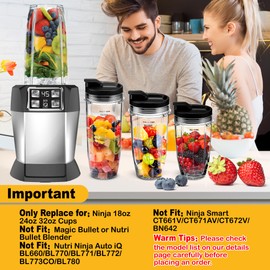 2Pcs Replacement 32oz Blender Cup with Sip & Seal Lid Compatible with Nutri Ninja BL450 BL454 Bl455 BL456 BL480 BL481 BL482 BL490 BL640 BL642 BL682 SS101 SS401 SS351 Nutri Ninja Auto IQ Series Blender