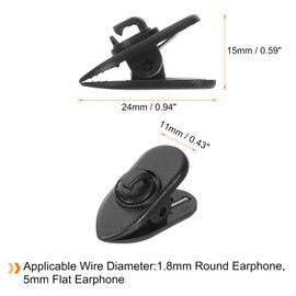 HARFINGTON 5pcs Headphone Wire Clips 0.94" Length Small Headset Cable Clamp 360 Degree Rotate Earphone Cable Clothing Clip Earpiece Clamp Microphone Cord Hooks for Round and Flat Wire, Black