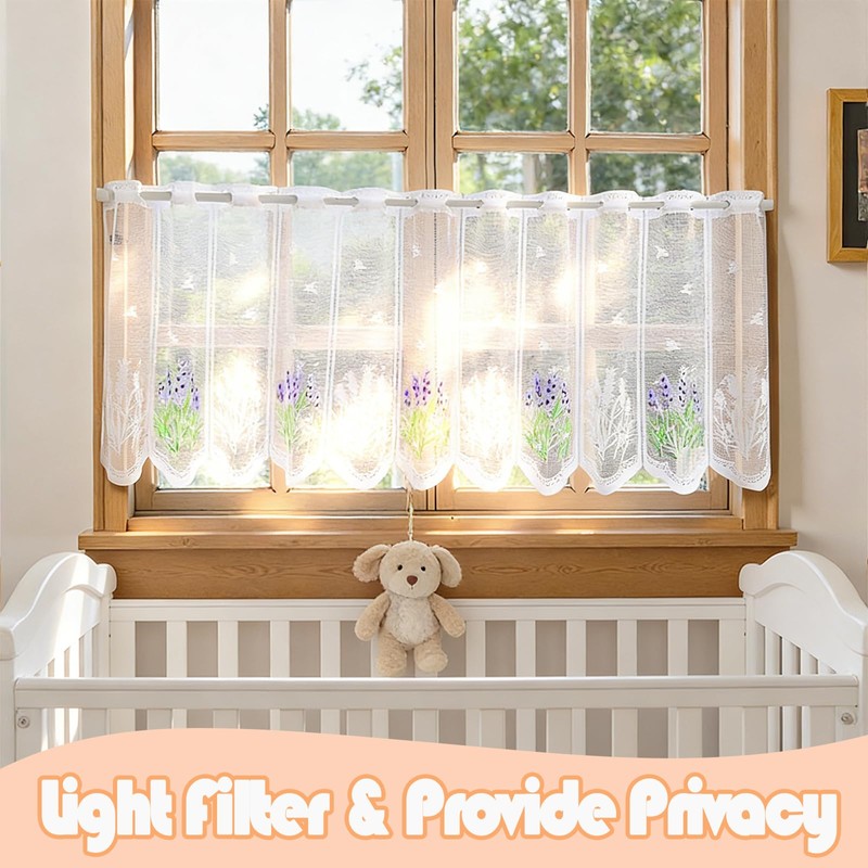 Rndqw 1PC Cafe Curtains, Kitchen Curtains for Windows with Lavender
