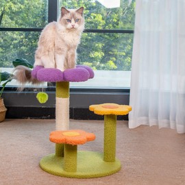 Cat Scratching Post, MODUSKYE Cat Tree Tower 17.5" Kitten Flower Tree 3-PLY Cat Nest with Play Toys for Cats Ressting, Cozy Fluffy Kitten Climbing Small Post Cat Indoor Activity