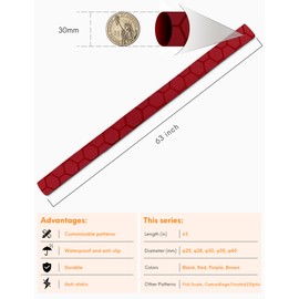 Accering Honeycomb Pattern Tubing Heat Shrink Sleeve Tennis Wear-Resistant for Fishing Kitchen Supplies Knife Handle (φ30mm, L5.25 ft, Red)