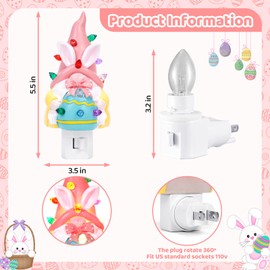 RUIDAY Easter Gnome Night Light Decorative Easter Nightlight Plug in LED Easter Night Lights Plug Into Wall for Room Home Decor Easter Decorations Gifts for Kids Adults (Gnome A)