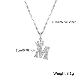 Hcvone Initial Silver Necklace Charm Choker Jewellery Birthday Christmas Letter A Dainty Crown Crystal Pendant Alphabet Necklaces For Girls Teen Women (M)