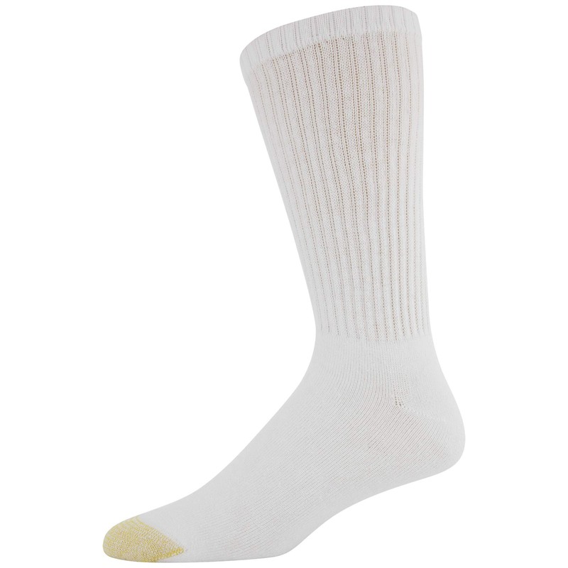 GOLDTOE Men's 656S Cotton Crew Athletic Socks, Multipairs, White (6-Pairs),