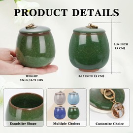 Abooxiu Ceramic Small Urn for Human Ashes Cremation Keepsake Urn for Adult Male Female Ice Crack Keepsake Urn for Human or Pet Ashes Turquoise Green