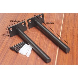 MHMYDZ 8 Pcs 6" Black Solid Steel Floating Shelf Bracket Blind Shelf Supports - Hidden Brackets for Floating Wood Shelves - Concealed Blind Shelf Support – Screws and Wall Plugs Included