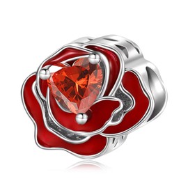 ARTCHARM Belle's Enchanted Rose with Red Enamel 925 Sterling Silver Charms Bead for European Bracelet