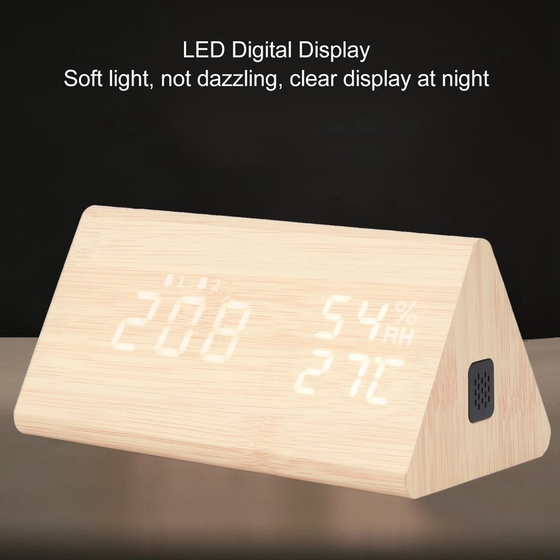 LED Digital Alarm Clock Multipurpose Wooden Clock with Voice Control