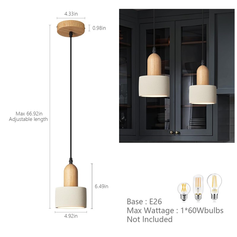 LBSQJ Modern Pendant Lights Cement White Chandelier Wooden Ceiling Lamps