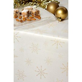 Diana Cowpe CREAM CHRISTMAS SEASONAL SNOWFLAKE TABLECLOTH Metallic Gold Snowflakes XMAS DINNER TABLE (137cm x 137cm (54" x 54") Square)