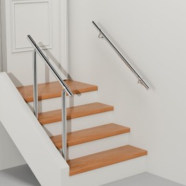 ZALNVEY 4Ft Industrial Metal Stairs Handrail Kit, Sturdy Wall Mount 304 Stainless Steel Hand Rail, Indoor Outdoor Stair Railing Wood Concrete Brick Wall,1.65 in Round Pipe Grab Bar, Silver