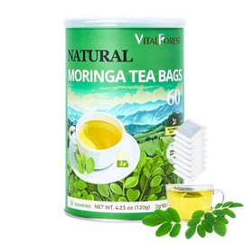 60 Natural Moringa Tea Bags, VitalForest Pure Moringa Leaves, Te De Moringa Herb, Supports Digestion and Wellness, Caffeine-Free