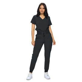MONARCH UNIFORMS Stretchy Scrubs Women's Jogger Scrub Set In Regular and Petite Jogger Scrubs with Tuck-In Top for Women, Black, Small Petite