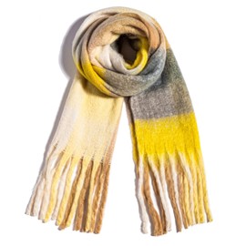 TUSHUSTY Winter Women Chunky Scarf Warm Blanket Big Thick Large Oversized Wrap Colorful Long Plaid Scarves Gray Yellow