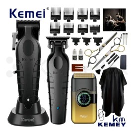 Kemei Kit De Cortadora De Pelo 2296+2299+t389 Golden, Cortapelos De Peluquería, Recortadoras Electricas Recargables Para Hombres, Kit De Cepillado Con 11 Peines Guía Para La Familia, Salon Belleza
