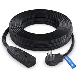 Maximm Cable 25 Feet Flat Plug Extension Cord/Wire, Multi Outlet - 3 Prong Angled Plug Extension Cord - Black UL Certified