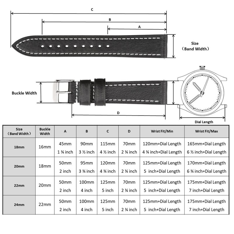 Berfine 20 mm Soft Vegetable Tanned Cowhide Leather Watch Strap,