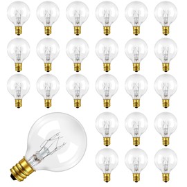 Caldarax 25 Pack G40 7 Watt Incandescent Replacement Bulbs, E12 Outdoor String Lights Bulbs, Warm White 2200K, IP44 Water Resistance, G40 Globe Bulb for Indoor Outdoor String Lights, Wedding, Party Decoration