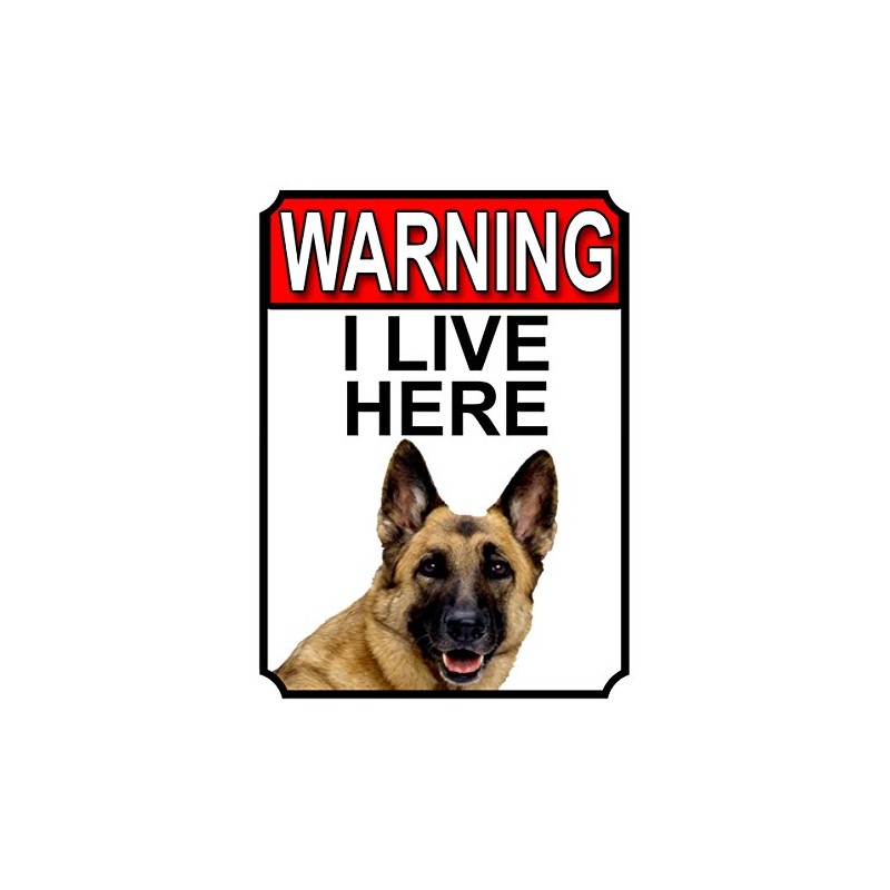 Shawprint WARNING I LIVE HERE METAL GATE SIGN GERMAN SHEPHERD