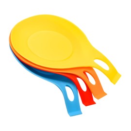 uxcell Silicone Spoon Rest, 7.68" x 3.74" Heat Resistant Kitchen Utensil Holder Spatula Ladle Rest for Counter Stove Top, Red/Blue/Orange/Yellow 1Set