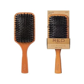 RED - Cepillo desenredante de madera 100% de hoja perenne de alta calidad, pala de cerdas de jabalí con cerdas largas para cabello grueso, rizado, fin