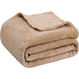 PiccoCasa Cuddly Fleece Blanket Soft and Lightweight Blanket Knitting Pattern Easy Care Plush Airy Sofa Blanket Fleece Couch Blanket for Indoor or Outdoor Use Light Brown 130 x 150 cm
