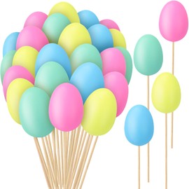 Sanwuta 40 Pcs Easter Egg Picks Foam Easter Floral Picks Easter Tree Topper Decorative Pastel Easter Egg Fake Stems Sticks for Easter Basket DIY Crafts Arrangement Vase Centerpiece (Lively Colors)