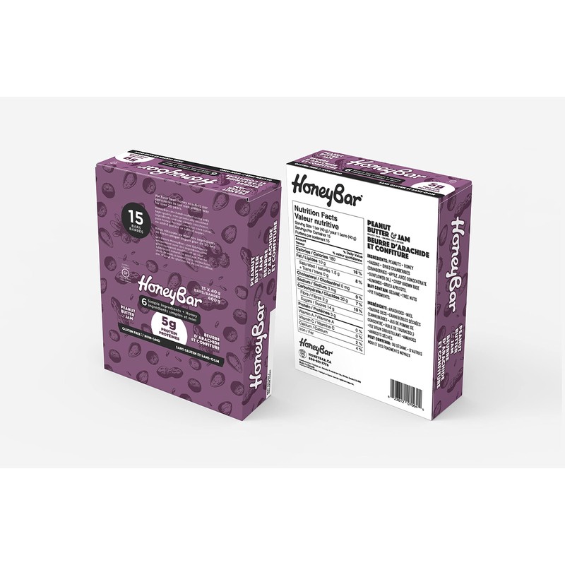 HoneyBar Snack Bars, Peanut Butter & Jam, Gluten-Free, Non-GMO, Vegetarian,