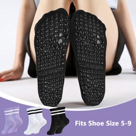 Oslynia 3 Pairs Yoga Pilates Socks, 3 Colors Non-Slip Socks, Yoga, Pilates,Ballet Training, Gym, Grip Sock for Sports (CA/US, Numeric, 11, Regular, Regular, 3, Three Colors)