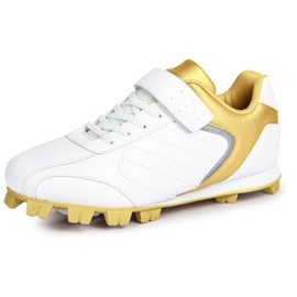 Sooneeya Baseball Cleats Kids Youth Rubber Molded Softball Cleat Girls Low Top Athletic Shoes Gold 3 M US Little Kid