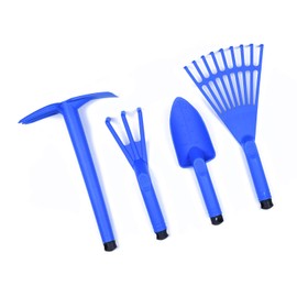 Mintra Garden Tool Set, 4 Piece Heavy Duty Gardening Tools Including Cultivator, Trowel, Shovel & Rake, Durable Poly Material & Non-Slip Handle, Garden Hand Tools Set for Gardening Gift, Blue