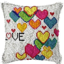 ZFFLYH Latch Hook Kits DIY Throw Pillow Cover Sofa Cushion Cover Cushion Cover Embroidery Craft Kit for Adults And Beginners Pattern Printed Canvas Creativity Crochet Gift 17X17 Inch,Love Heart