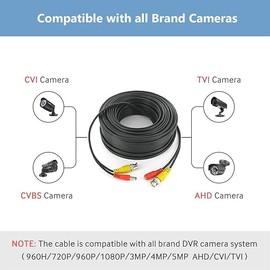 MaxSell BNC Security Camera Cable, 5-50M Length, Compatible with DVR/CCTV/AHD/CVI/TVI Systems, Black (50M)