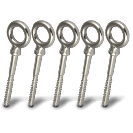 PROTECH Pack of 5 Eye Bolts with Wood Thread 6 x 60 Stainless Steel A4 V4A Rustproof Ring Bolt Eye Bolt