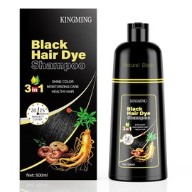 KINGMING Black Hair Dye Shampoo 3 in 1 for Gray Hair, Hair Color Shampoo for Women Men Grey Hair Coverage, Herbal Ingredients Champu Con Tinte Para Canas 500ml (Black)