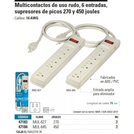Volteck Multicontacto Uso Rudo 6 Entradas Volteck 47183 Color Blanco
