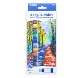 BAZIC Acrylic Paint 12 Colors 0.4 oz/12 ml, Non-Toxic Craft Paint Set for Canvas Wood Paper Fabric for Artist Painting Art Supplies Painting Supplies, 12-Pack