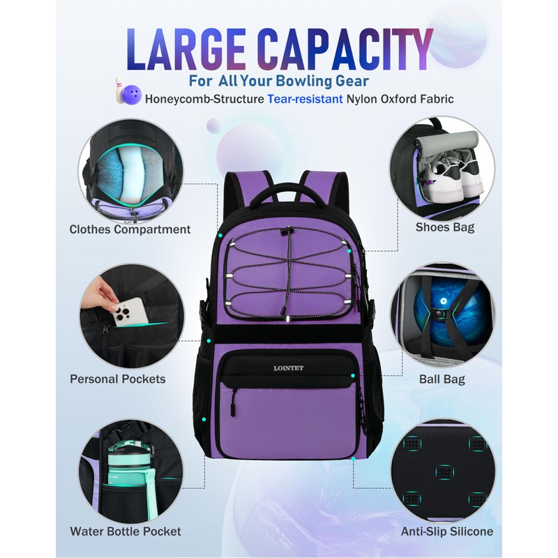 LOINTET Bowling Ball Bag, Single Bowlingball Backpack with Shoe Compartment