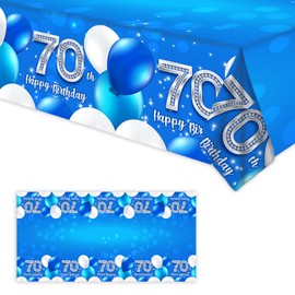 ORIKEK 70th Birthday Tablecloth Blue Table Cover Cheer to 70 Years Birthday Photography Supplies Decor Men Women for Indoor Outdoor Party Supplies Decorations Glitter