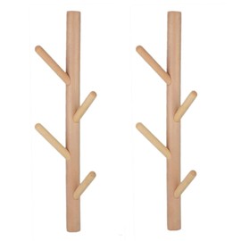 VAWNKUKN Coat Rack 2 pack-Wall Mounted Hat Rack Coat Hooks-Sturdy Wooden Coat Rack Stand-Entryway Hall Tree Coat Tree with Solid Base for Hat,Clothes,Purse,Scarves,Handbags,Umbrella(Nature)