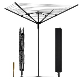 Heavy Duty Outdoor Umbrella Drying Rack, 12 Lines with 165 Feet Drying Space, Steel Frame & Adjustable Height, 4-arm Umbrella Clothesline for Laundry, Collapsible Clothes Drying Rack for Backyard