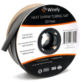 Wirefy | Heat Shrink Tubing - 5/8" inch - 3:1 Ratio - Adhesive Dual Wall Waterproof - Heat Shrink Tube - Heatshrink Tubes - Black - 50 Feet Roll | Trusted UL Certification