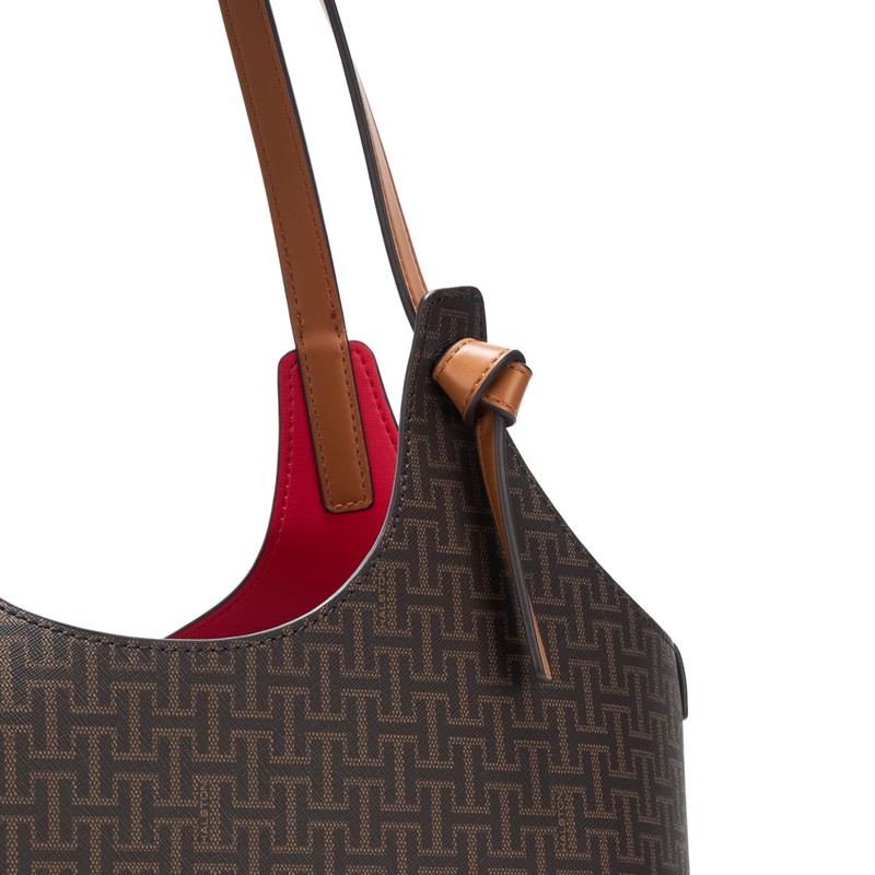 Halston Brooke Signature Logo Magnetic Snap Tote, Brown/Oak