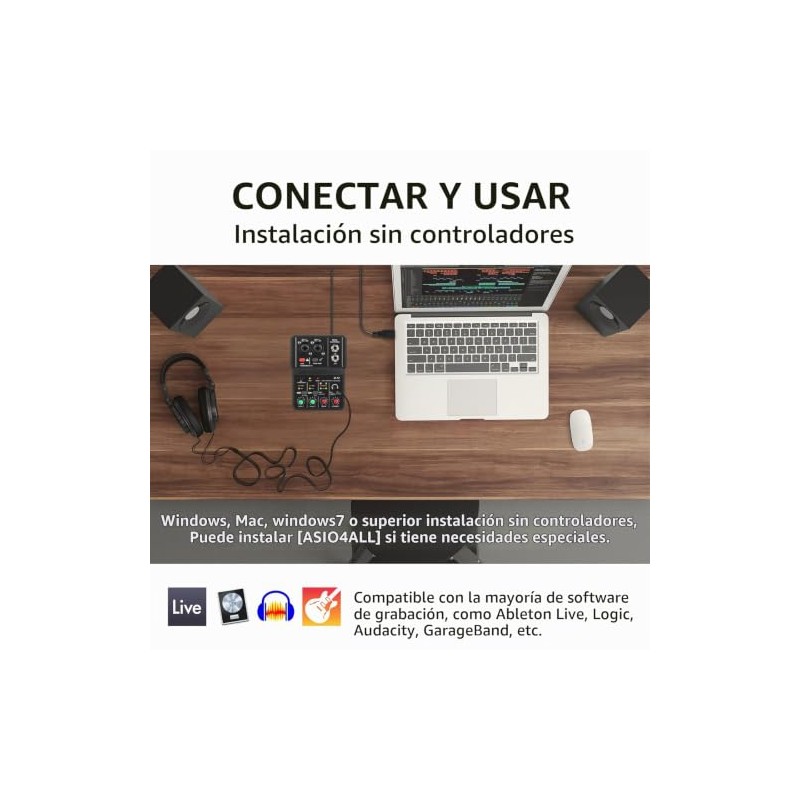 XTUGA Interfaz de audio USB para PC, interfaz para grabación