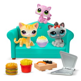 Littlest Pet Shop - Special Dinner Set with 3 Animals and Accessories - Littlest Pet Shop LPS Cat Sushi Set - Mini Animal Figures Play Set - Toy for Children from 4 Years - BF00636