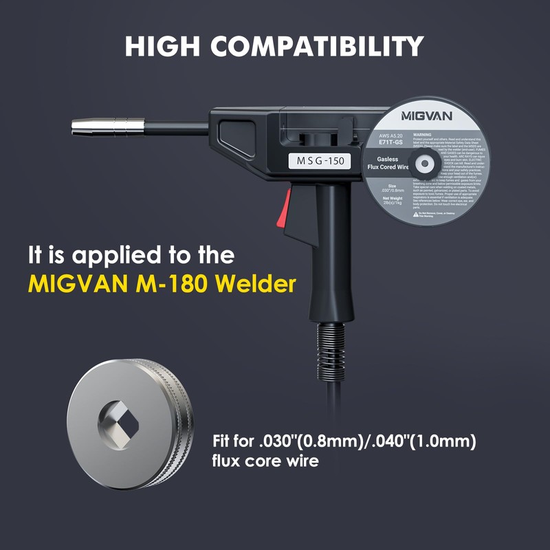 MIGVAN 150A Spool Gun with 10FT Cable, MIG Welding Compatible